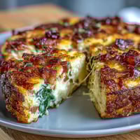 One-Pan Ham and Swiss Frittata with golden, melted cheese and tender veggies in a fluffy egg base.  